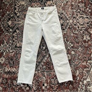 MOVING SALE!J. Crew high rise vintage straight white denim raw hem jeans size 29